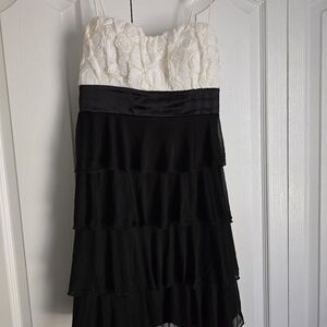 Sweet Storm Party Dress Cream Lace Rosette Bodice w/ Black Ruffle Tiers Size L
